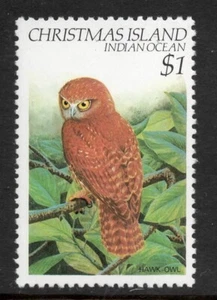 CHRISTMAS ISLAND 1982-83 BIRDS $1 " MOLUCCAN HAWK OWL " STAMP MNH. - Picture 1 of 2