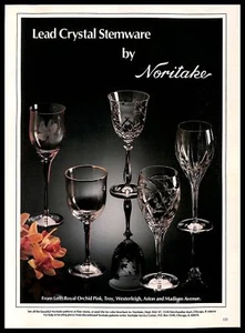 1987 Noritake Lead Crystal Stemware Vintage PRINT AD Royal Orchid Pink Flower - Picture 1 of 3