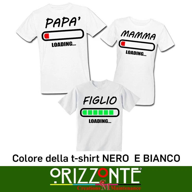 T-shirt livello batteria scarico famiglia Papà Mamma e figlio Loading Maglia Cot - Immagine 1 di 1