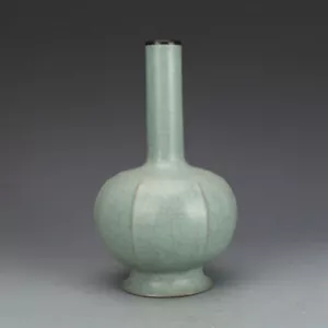 Jarrón de boca recta plateado con inserción de esmalte verde porcelana China Song Ruyao de 8,6" - Imagen 1 de 6