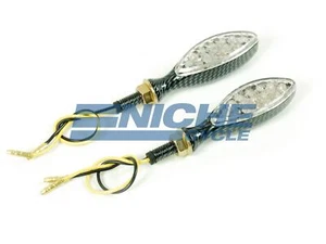 Mini Rabbit Ears Oval LED Turn Signals Lights 12 Volt Faux Carbon Fiber Clear - Picture 1 of 1