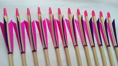 Hand made 5/16 wooden longbow arrows 25-30# spine x12 - Image 1 of 4