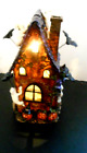 Halloween Ceramic Lighted Haunted House Flying Bats Ghosts Witch Pumpkin 11X6x7