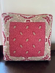 16" x 16" Burgundy Block Print Floral Reversible Cotton Decorative Toss Pillow - Picture 1 of 6