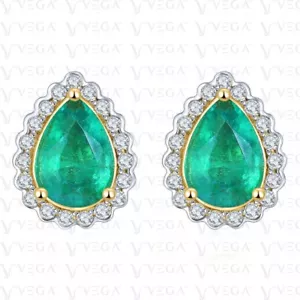 5.00ct Pear Cut Natural Emerald & Diamond Stud Earring Real 14K Solid Dual Gold - Picture 1 of 11