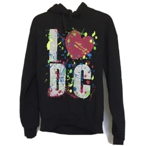 DC Sweatshirt Medium Hoodie Black Love Athleisure Fleece Hood Shirt Long Sleeves - Picture 1 of 8