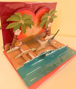 Papyrus Valentine Pop Up Card - Getting Stranded on a Desert Island Paradise - Picture 1 of 2