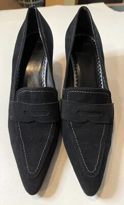 Land’s End Pointed Toe Suede Loafer Heels /Pumps-Classic-Black/SZ. 8B - Imagem 1 de 4