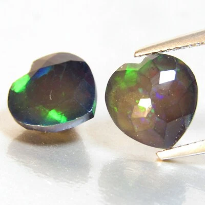 Пара драгоценных камней в форме сердца из Эфиопии 4,50 карата натуральный черный опал 10 мм Rf-VDO - Изображение 1 из 4