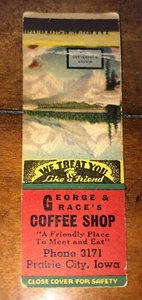George & Grace’s Coffee Shop Prairie City Iowa Matchbook solo sin coincidencia de colección - Imagen 1 de 3