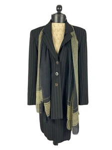 JAEGER Size 4 Navy Blue Striped 3 piece jacket skirt pants suit - Picture 1 of 9