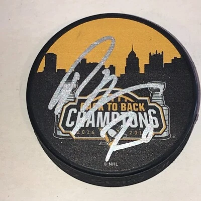 PATRIC HORNQVIST (Penguins) Signed STANLEY CUP Back to Back CHAMPS Puck Beckett - Image 1 of 3