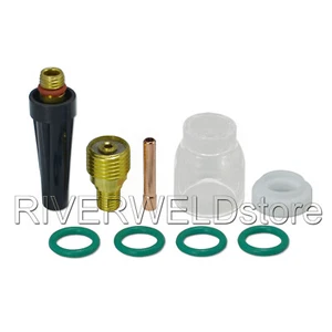 TIG Gas Lens Collet Body 3/32" 45V44 & #7 Pyrex Cup Kit DB SR WP 9 20 25 9pcs  - Picture 1 of 7