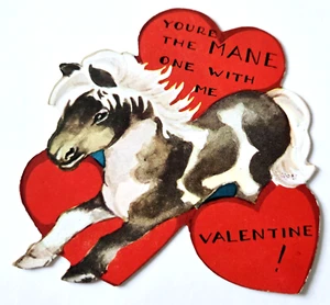 Vintage Valentine Card You're the MANE One With Me Valentine Pony Horse - Picture 1 of 2