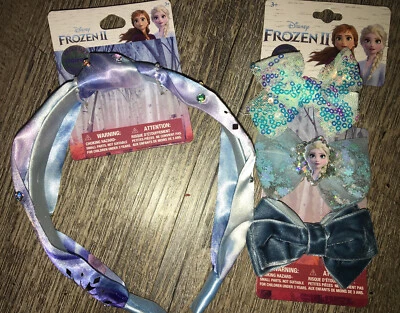 Claire’s Disney Frozen II Rhinestone  Fabric Headband Olaf Elsa Hair Bow Lot - Image 1 of 4