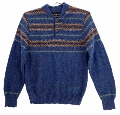 Suéter De Colección Jantzen Holiday Diseño Nórdico Fair Isle Azul Dos Botones Para Hombre Pequeño Foto 1 de 4