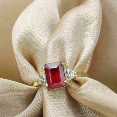 Red Ruby 2CT Emerald Cut Diamond Women's Lab Created Ring 14K Yellow Gold Plated - Image 1 of 4