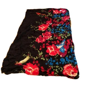 Apt 9 Wrap Shawl Black Pink Hummingbirds Oversize Drape Hijab Hibiscus Flowers - Picture 1 of 5