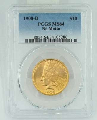 1908-D PCGS MS64 No Motto $10 Gold Indian - Image 1 of 3