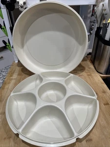VTG Tupperware 13” Divided Veggie Fruit Dip Snack Party Tray 1665-3 Lid 1666-1 - Picture 1 of 6