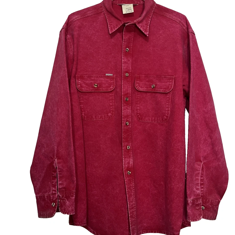 Рубашка на пуговицах Carhartt красная магнетта с длинным рукавом прочная уличная мужская X: винтажная 90-е - Изображение 1 из 4