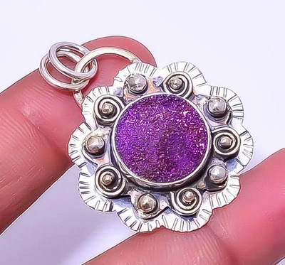 Colgante de plata de ley 925 con piedras preciosas de ágata púrpura de titanio 1,76" A346 Foto 1 de 4