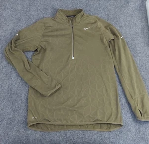 Nike Running Dri-Fit Pullover Jacket Large Olive Green Half Zip Thumbholes Mens - Picture 1 of 14