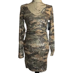 Venus Army Print Sequin Sparkle Dress Form Fitted - Picture 1 of 13