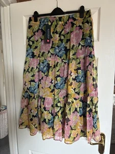 Cotton Traders Navy Floral Chiffon Tiered Skirt With Elasticated Waist Size 18 - Picture 1 of 5