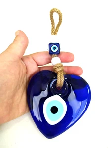 Heart Evil Eye Glass Bead Turkish Handmade Amulet Wall Hanging Boho Home Decor - Picture 1 of 9