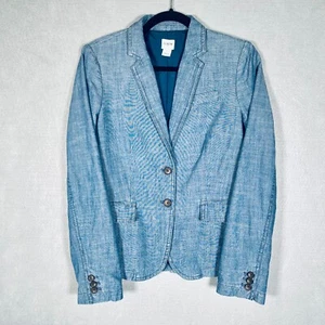 J Crew Blazer Damen 2 Blau Baumwolle Einreiher Jeansblazer Chambray - Bild 1 von 10