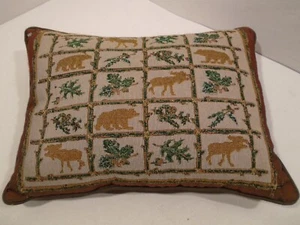 Tapestry Pillow, Rustic, Log cabin,Woodland Bears, Moose, Leaf 17”X13" - Picture 1 of 2