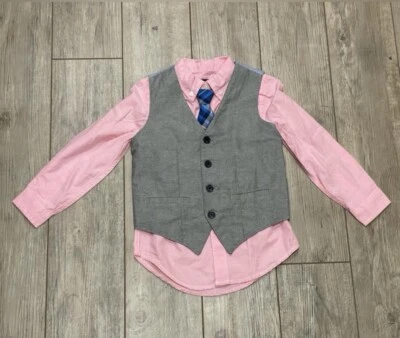 NWT 3 set Children's Place Boys LIGHT PINK BUTTON DOWN, GREY VEST& TIE in size 4 - Image 1 of 2