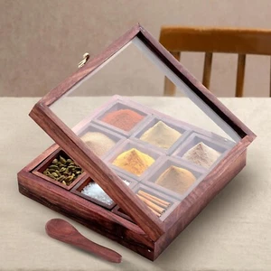 Premium Table Top Masala Dabba Containers Jars & Kitchen Spice Box With Spoon. - Picture 1 of 6
