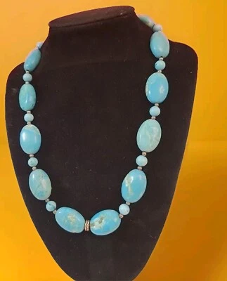 18» бирюзовый овальный 19,2 мм x 12,3 мм камень ожерелье W серебро прокладка бусина, омар  - Изображение 1 из 4