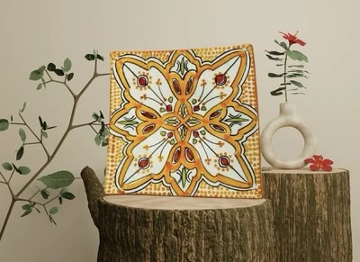 Plato de pan marroquí hecho a mano naranja cerámica cuadrado aperitivo ensalada Foto 1 de 4