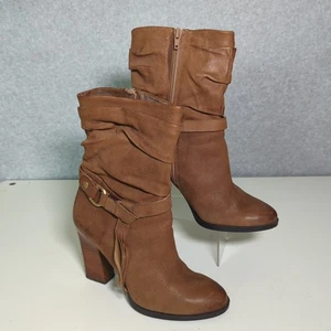 Vintage Guess braune Leder-Stiefeletten mit gerafftem Absatz und Schnallendetail Größe 7,5 Y2K - Bild 1 von 11