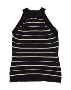 MASSIMO DUTTI Womens Knit Vest Top UK 10 Small Navy Blue Striped Viscose DI50 - Picture 1 of 3
