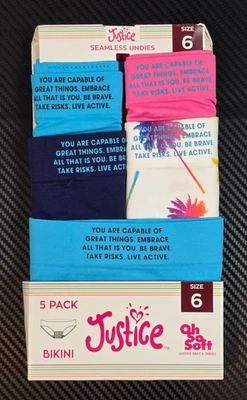 Justice Girls Undies Size 6 Seamless Soft Bikini 5 Pack #WM208476B-1121 - Image 1 of 4