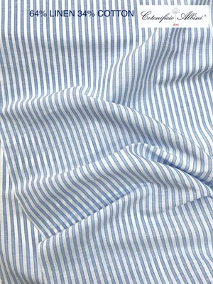Blue White Striped Linen Cotton Blend Shirt Fabric ALBINI Twill Italy 1.90 m - Image 1 of 4