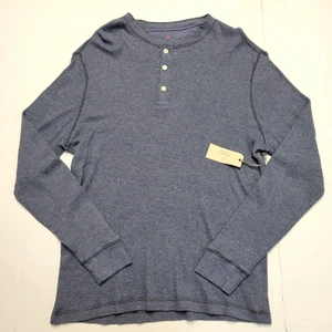 $115 New TRUE GRIT Waffle Knit Henley T-Shirt XXL 2XL Long Sleeve Thermal Blue - Picture 1 of 7