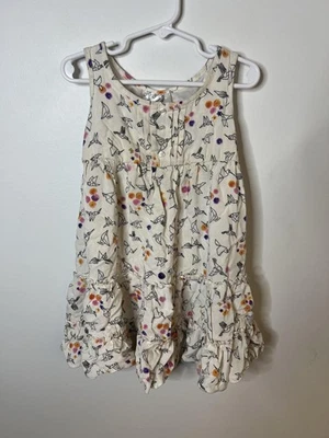 迪士尼签名礼服女孩小号白色折纸鸟印花荷叶边下摆无袖 — 第 1/4 张图片