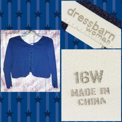 Womans Plus Dressbarn Navy Blue w/Beaded Trim Sweater Knit Shrug Sz 16W PREOWN - Image 1 of 4