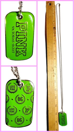UNDERCOVER Collana Ciondolo Etichetta Cane Victoria's Secret Verde Smalto ROSA AMORE 86 VS Logo