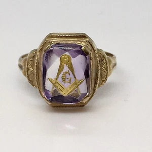 Art Deco Masonic Unisex Ring Hallmark Handmade Circa 1930s 1.5 Gram Size 5 - Picture 1 of 9