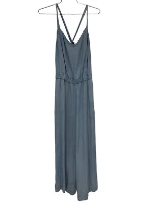 Maurices Sleeveless Cropped Chambray Jumpsuit Women M Lace Trim Blue Modern Chic - Image 1 of 4