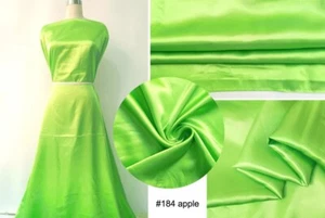 Solid Plain Satin 58" Wide By Yards Silky Scarf Craft DIY Fabric Charmeuse Green - Picture 1 of 19