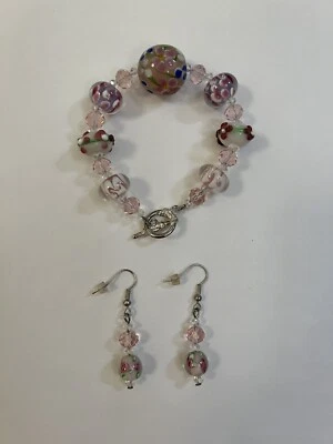 灯饰玻璃珠手链和耳环套装 - 琥珀花 — 第 1/3 张图片