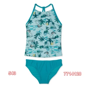 Speedo Girl's Print High Neck Tankini Set Swimwear Swimsuit Palm Tree Size 16 - Picture 1 of 3
