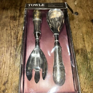 TOWLE Westcott Collection Two Piece Salad Serving Set Glass Handles Stainless St - Picture 1 of 3